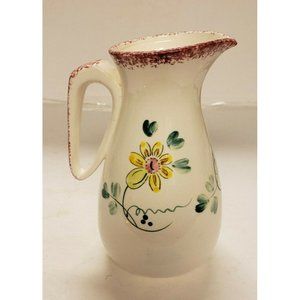 Pitcher, Hand painted, Ceramic, Small, Flowers w Red Sponge accents FTD (C152)